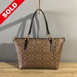 Coach Signature Ava Brown Gold/Khaki Saddle Shoulder Tote Bag MSRP $350